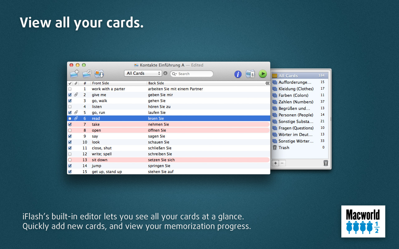 iFlash showing all your cards